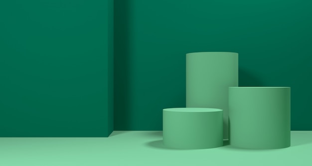 3d ilustracja abstrakcjonistycznego zielonego koloru geometryczny kształt, nowożytny minimalistyczny podium pokaz lub gablota wystawowa