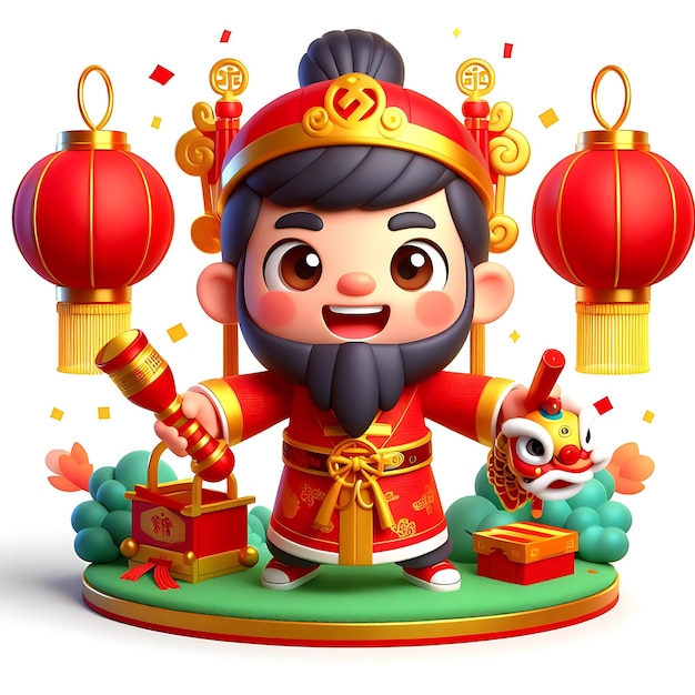 Zdjęcie 3d ilustracja animowanej postaci dla dzieci w chińskim nowym roku