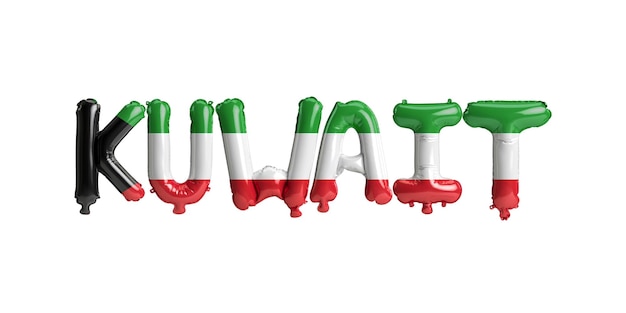 3d ilustracja balonów Kuwaitletter z kolorem flag na białym tle