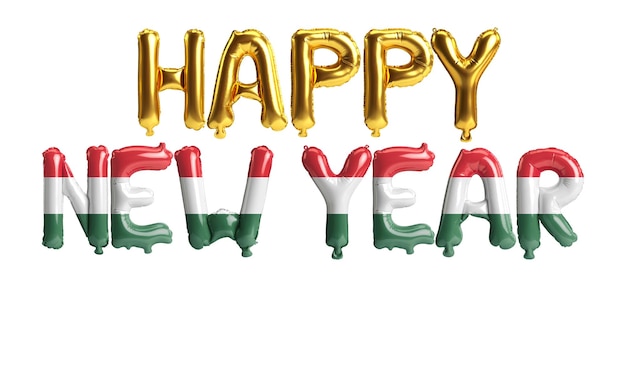 3D ilustracja balonów list szczęśliwego nowego roku z kolorem flagi Węgier na białym tle