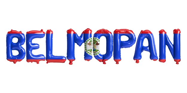 3d ilustracja balonów stolicy Belmopan z kolorem flag Belize na białym tle