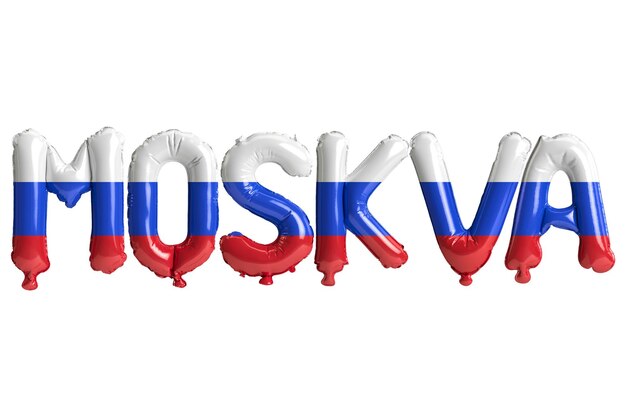 3d ilustracja balonów stolicy Moskwy z kolorem flag Rosji na białym tle