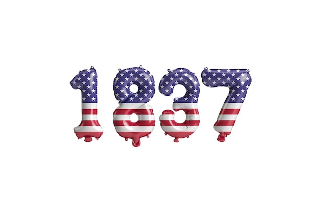 3d ilustracja balonu 1837 z kolorami flagi USA na białym tle