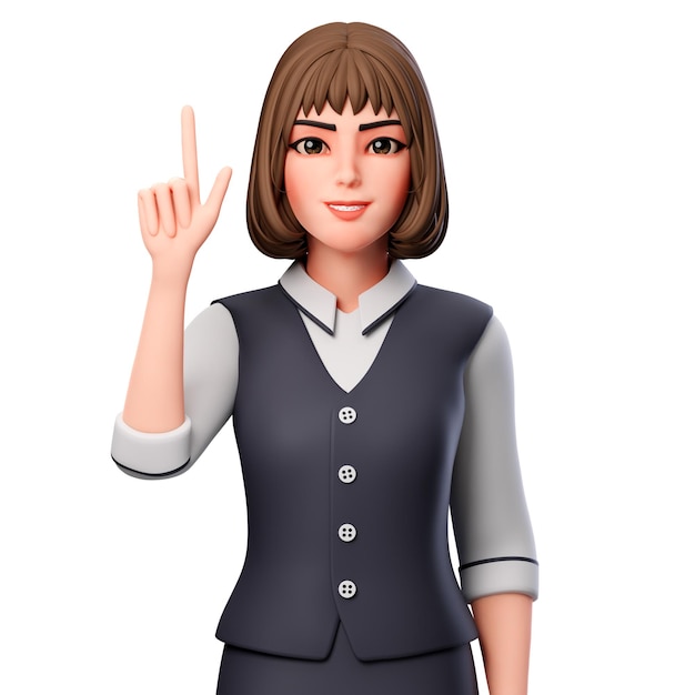 3D Ilustracja biznesowa kobieta wskazuje w górę używać lewą ręką