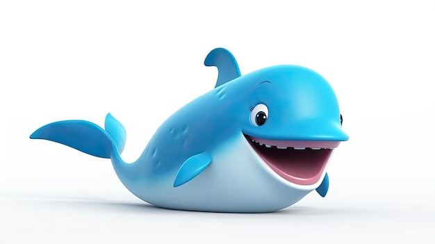 3D ilustracja charakteru niebieskiego delfina wyizolowana na białym tle