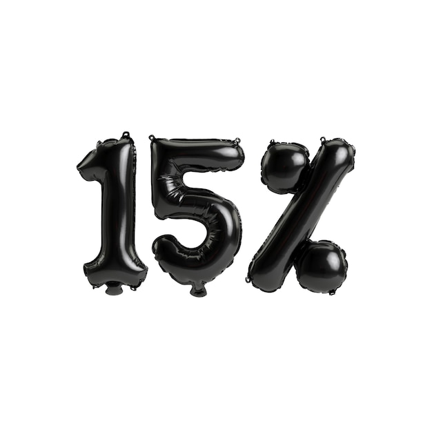 3d ilustracja czarne balony kształt 15 na białym tle