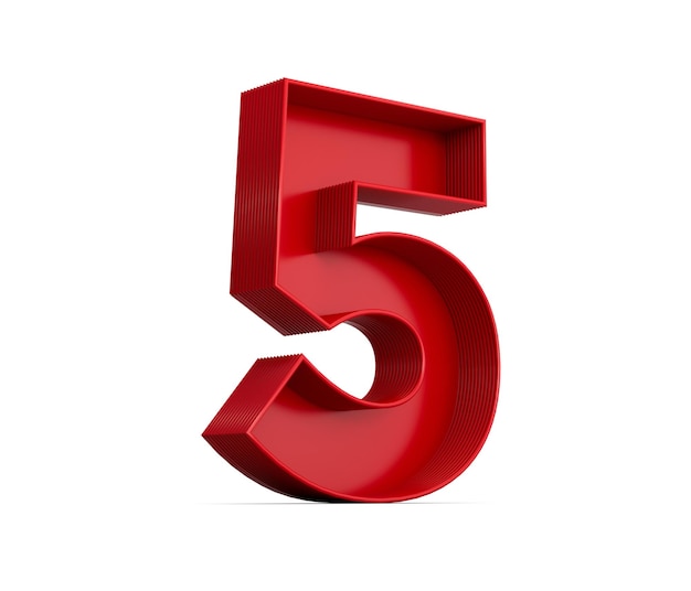 3D ilustracja czerwony numer 5 lub pięć wewnętrzny cień na białym tle