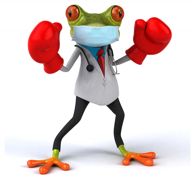 3D ilustracja doktorska żaba z maską dla zapobiegania koronawirusowi