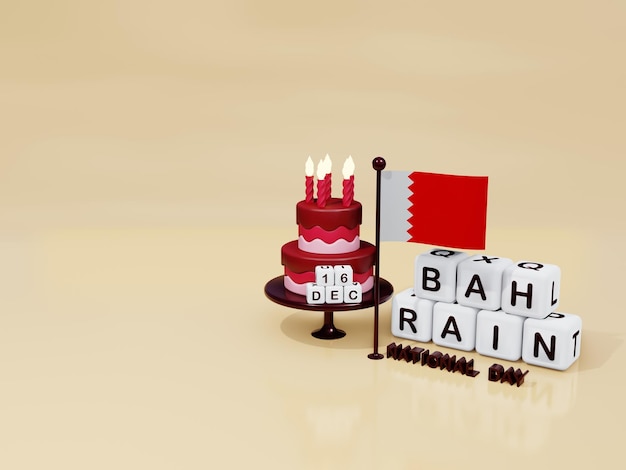 3d ilustracja dzień niepodległości bahrajnu z tekstem tortu i flagą idealną na tło