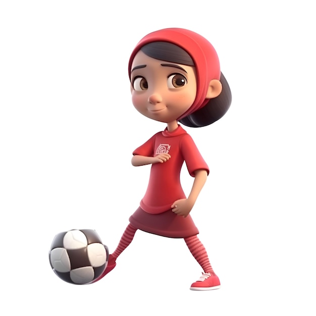 3d ilustracja dziewczyna z piłką nożną na białym tle