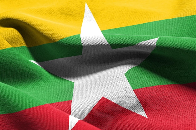 3D ilustracja flaga zbliżenie Myanmar