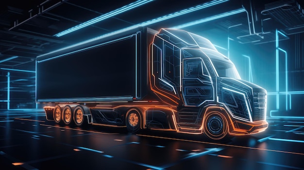 3D ilustracja futurystycznej ciężarówki z przyczepą