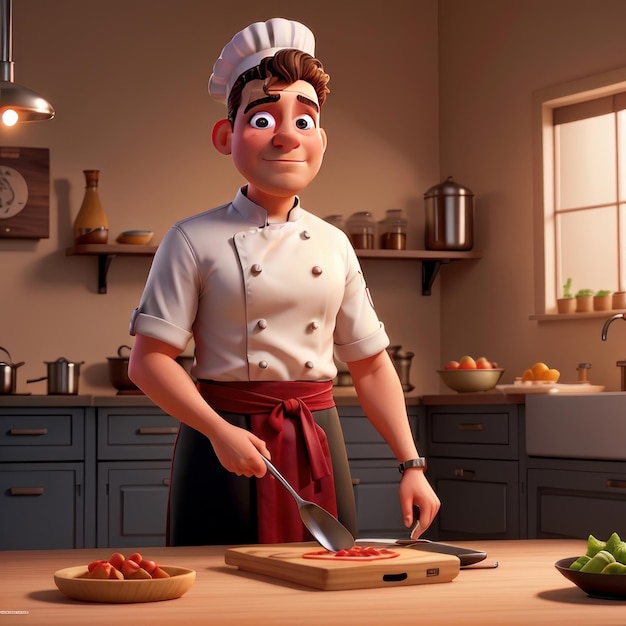 3D ilustracja gotowania szefa kuchni Generatywna sztuczna inteligencja