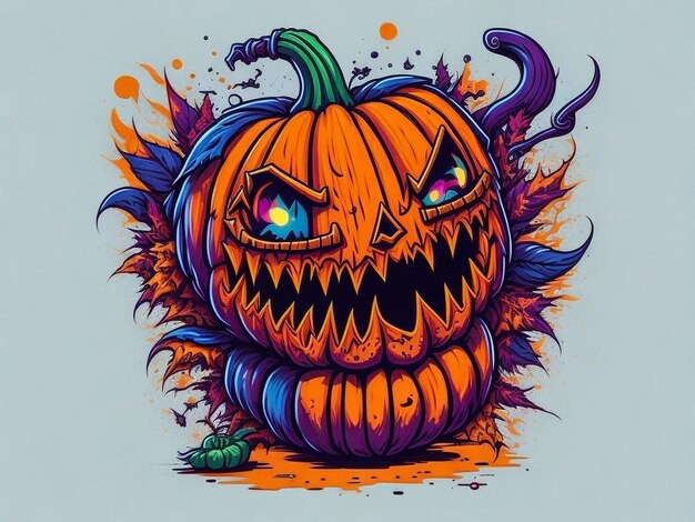 3D ilustracja holloween tapeta z upiorną dyniową twarzą dyniowa lampa pomarańczowym tłem ilus