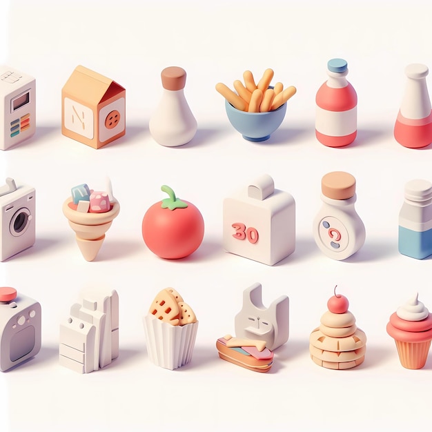 Zdjęcie 3d ilustracja ikony jedzenia i ciasta