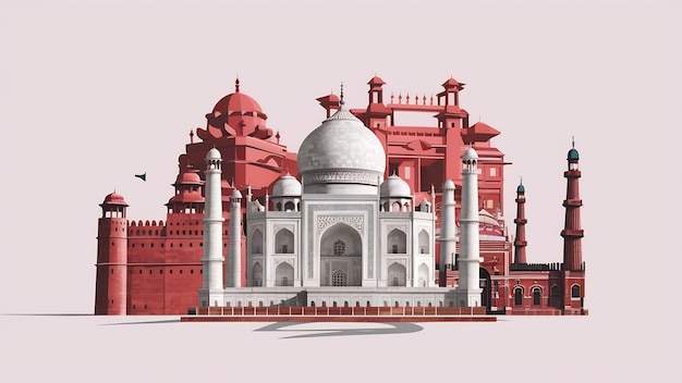 3D ilustracja Indii słynne zabytki na białym tle