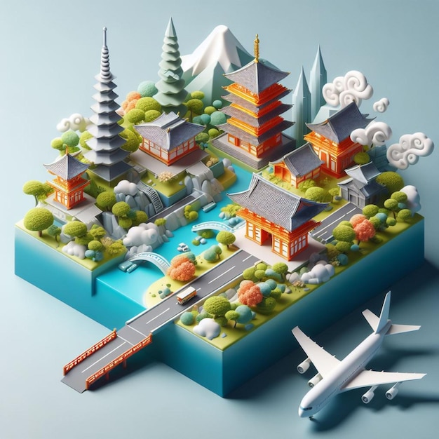 3D ilustracja Japonii na szarym tle
