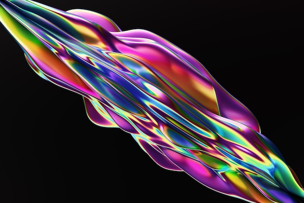 3d ilustracja kolorowy falowy kształt objętościowy na czarnym tle