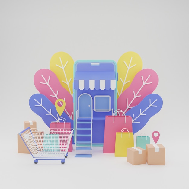 3d ilustracja kolorowy smartfon sklep internetowy sklep e-commerce wysokiej jakości