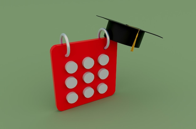 3D ilustracja koncepcja dnia kalendarzowego Graduation cap kapelusz z tassel ikoną Zaprawa murarska