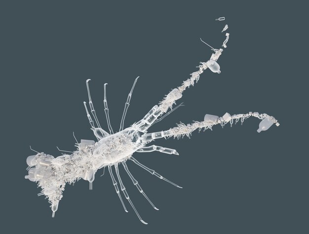 Zdjęcie 3d ilustracja krewetki z tworzywa sztucznego