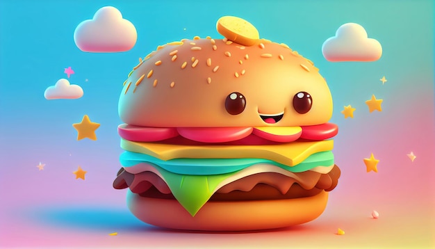 Zdjęcie 3d ilustracja ładny charakter hamburgera