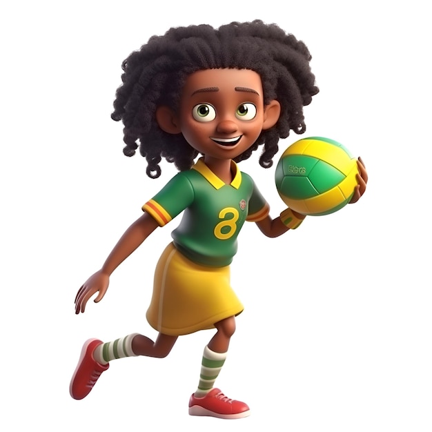 3D Ilustracja Little African American Girl z piłką nożną