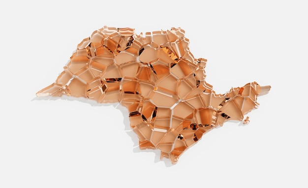 3d ilustracja mapy stanu são paulo w pomarańczowym plastiku rozbitym na kawałki na białym bac