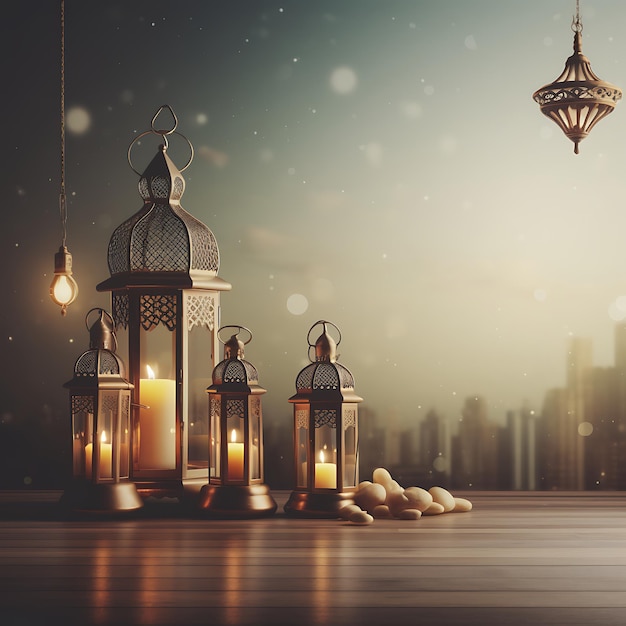 3d ilustracja meczetu na niebieskim tle Ramadan Kareem