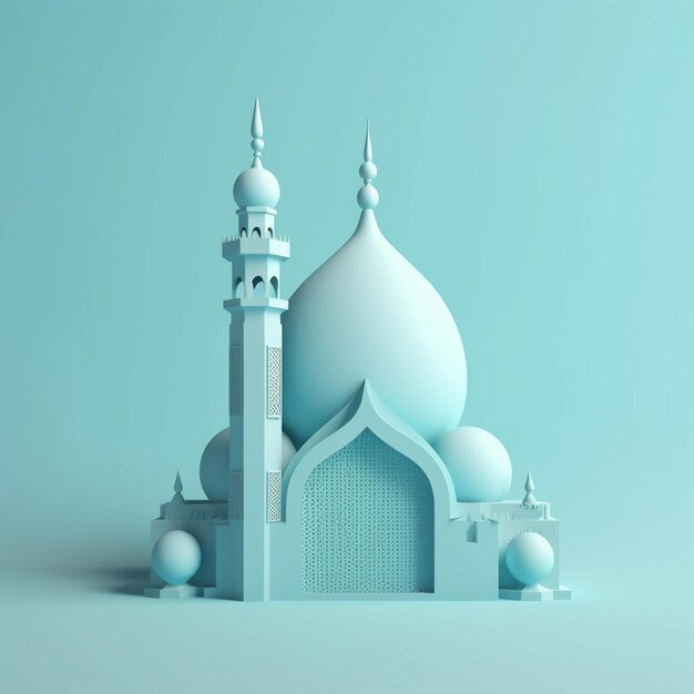 3D ilustracja meczetu z jasno niebieskim księżycem