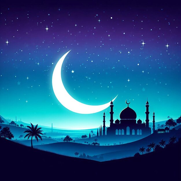 Zdjęcie 3d ilustracja meczetu z ozdobą księżyca i gwiazd