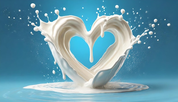 3d ilustracja mleka w kształcie serca na niebieskim tle z ścieżką wycinania