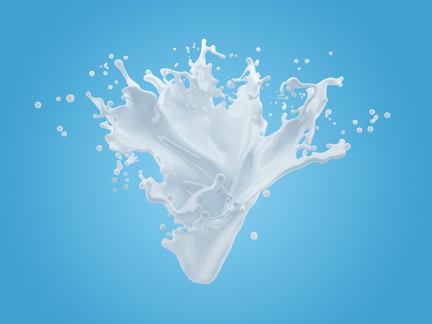 3d ilustracja odrobiny mleka na gradientowym niebieskim tle ze ścieżką przycinającą