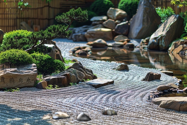 3D ilustracja ogrodu zen ogród japoński