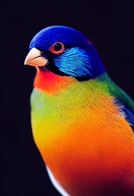 3d ilustracja oszałamiającego pięknego realistycznego ptaka gouldian finch na ciemnym tle