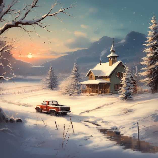3D ilustracja pięknego krajobrazu w zimie