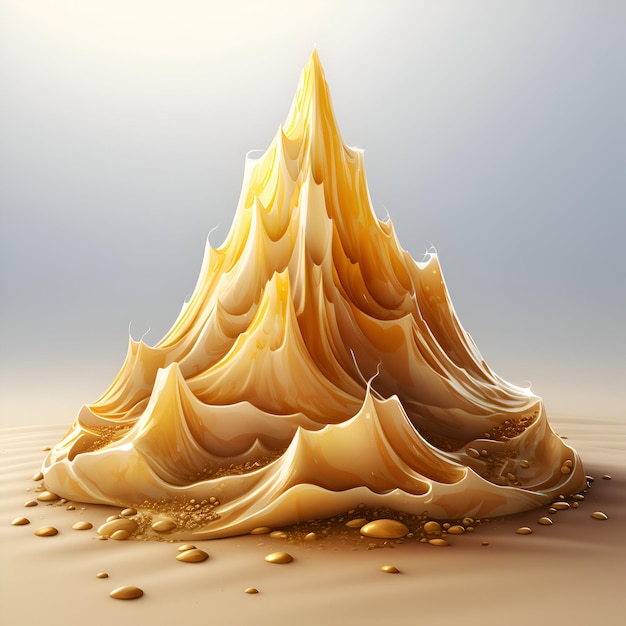 3d ilustracja pięknej złotej góry na pustyni z piaskiem