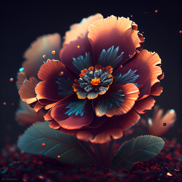 3D ilustracja piękny czerwony kwiat z czarnym tłem