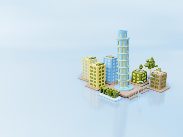 Zdjęcie 3d ilustracja pisa tower jako punkt orientacyjny z obszarem zieleni i widokiem na miasto włochy