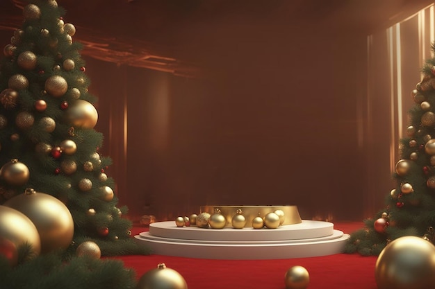 3D ilustracja podium na tle drzewka noworocznego piękne tło noworoczne