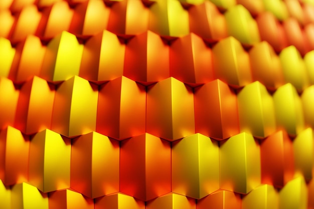 3d ilustracja pomarańczowej mozaiki. Zestaw kształtów na tle monochromatycznym, wzór. Tło geometrii