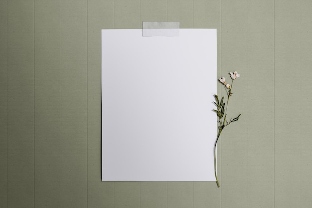 Zdjęcie 3d ilustracja pustego papieru na tle kreskówki z kwiatem