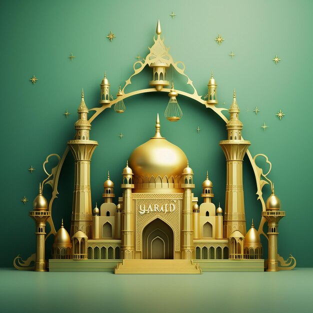 3d ilustracja Ramadanu Kareem tła z meczetem i Eid Mubarak tła