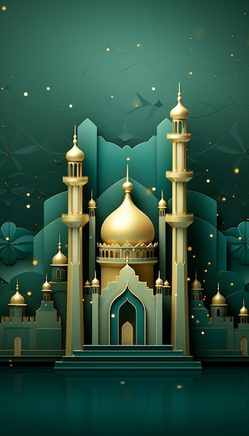 3d ilustracja Ramadanu Kareem tło z meczetem i latarniami