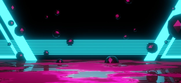 3d ilustracja renderinggaming gracz tło abstrakcyjne tapety cyberpunk styl metaverse scifi gra neon blask sceny sceny piedestal pokój