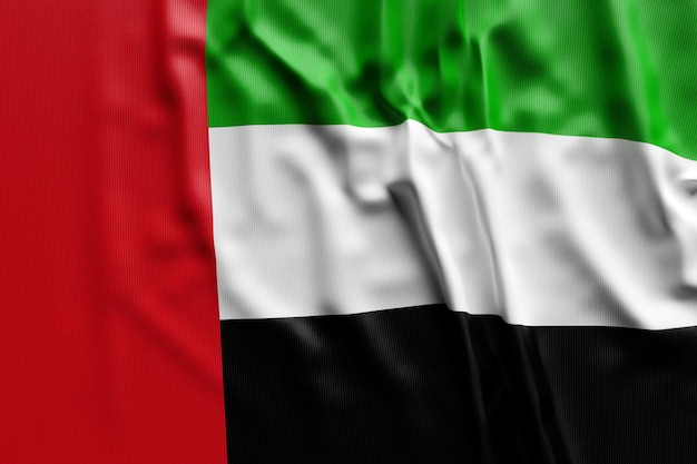 3D ilustracja rozwijającej się flagi narodowej Zjednoczonych Emiratów Arabskich. Symbol kraju.