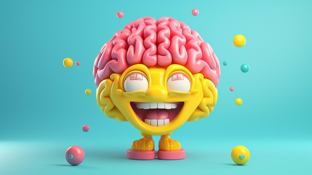 3D ilustracja śliczny uśmiechnięty mózg