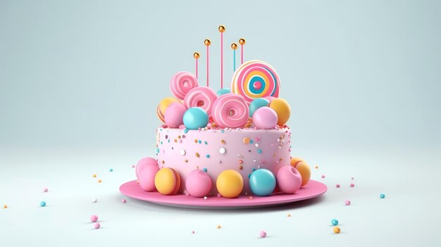 3d ilustracja słodkiego ciasta urodzinowego Słodki tort na niespodziankę urodzinową na rocznicę