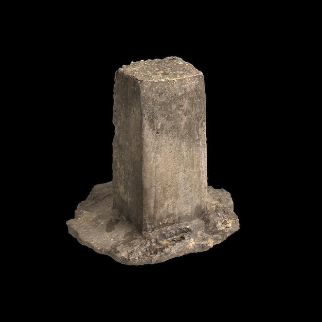Zdjęcie 3d ilustracja starych kamieni milowych na białym tle na czarnym tle