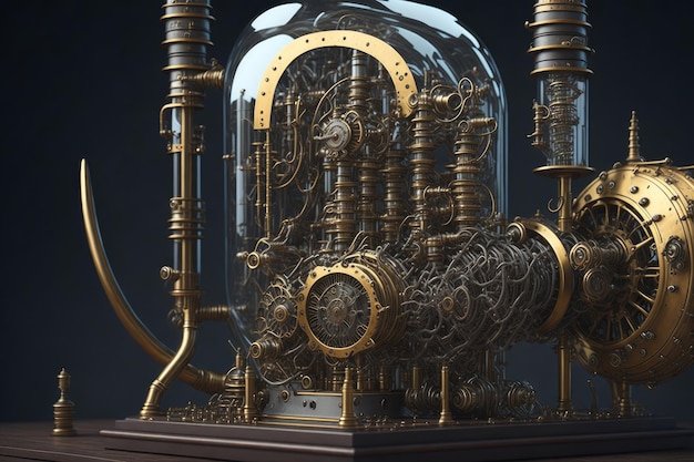 3d Ilustracja Steampunkowego Mechanizmu Obliczeniowego Wykonanego Z Przekładni I Kołków Zębowych Generowanych Przez Ai